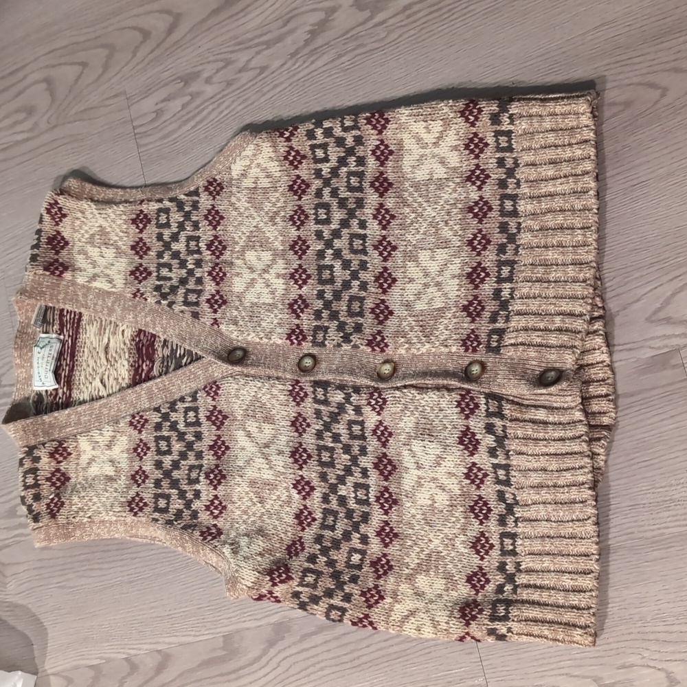 American Eagle Outfitters Beige, Cream & Burgundy Fair Isle Knit Vest